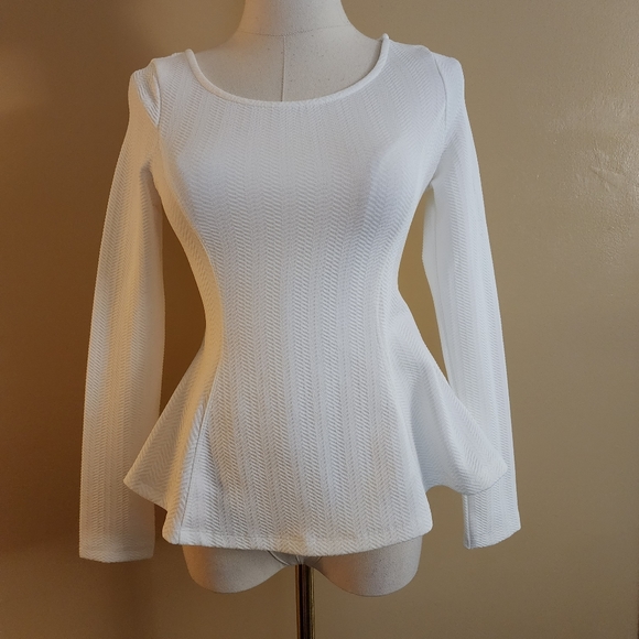 White L/S Peplum Top, Women's S - Picture 6 of 12